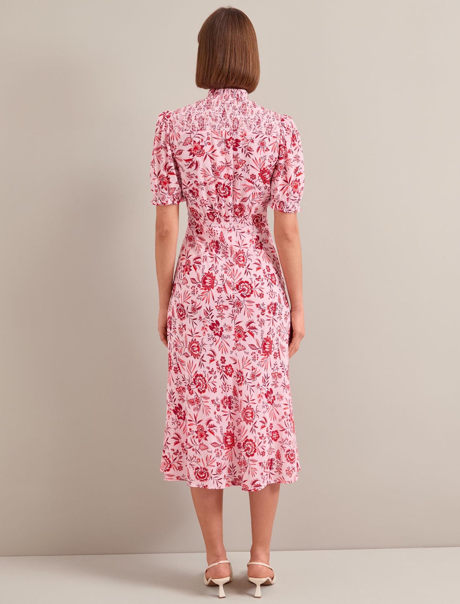 Irina Cotton Blend Midi Dress - Pink Palm Floral Print - Image 9