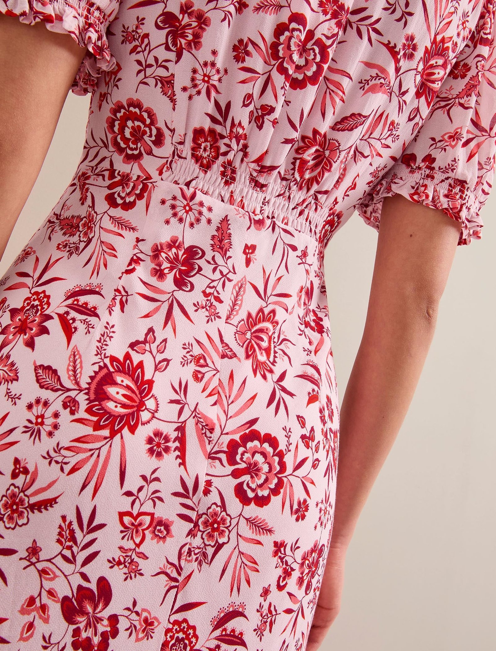 Irina Cotton Blend Midi Dress - Pink Palm Floral Print - Image 8