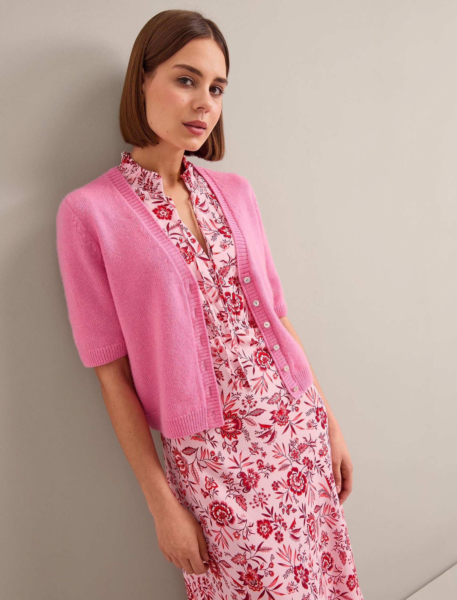 Irina Cotton Blend Midi Dress - Pink Palm Floral Print - Image 2
