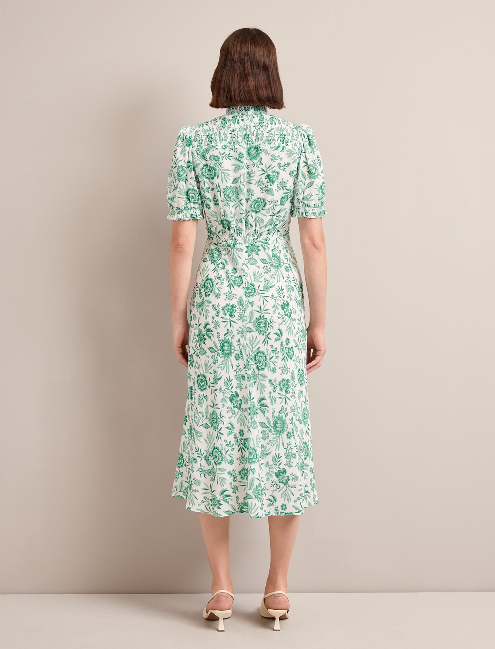 Irina Cotton Blend Midi Dress - Green Palm Floral Print - Image 6
