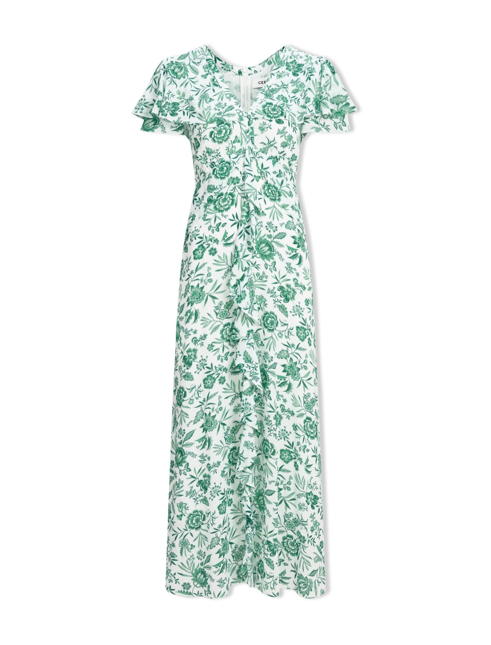 Lotta Gold Metallic Fil Coupé Maxi Dress - Green Yellow Trailing Feather Print - Image 11